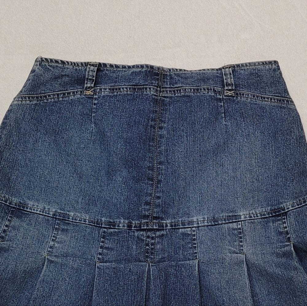 Vintage 90s Carolina Blues High Waist Stretchy Mid Wash Pleated Micro Mini Skirt - Picture 7 of 9